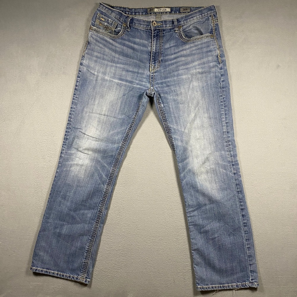 BKE Tyler Jeans Mens 36R Blue Straight Leg Distressed Faded ABM4315